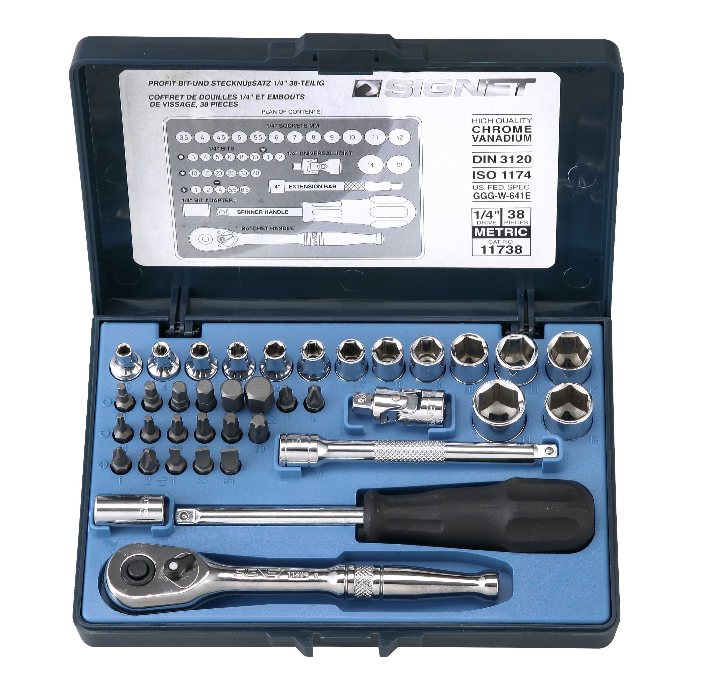 Signet 1/4in Drive Metric Socket Set 38 pce 3.5mm - 14mm